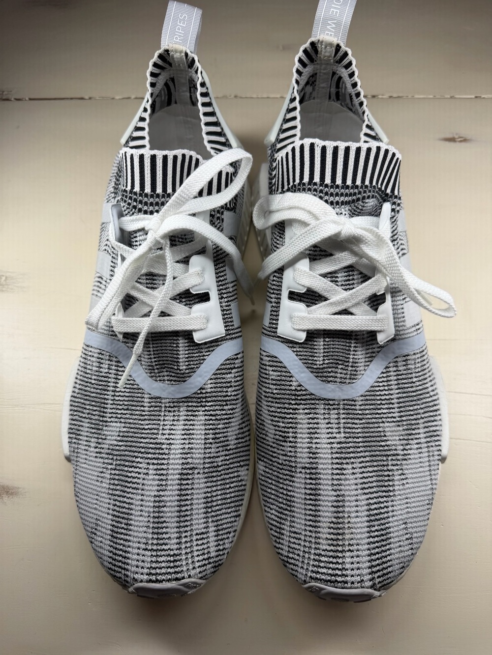 adidas Gray and White Knit Slip-On Sneakers. Men’s 14. Great condition.